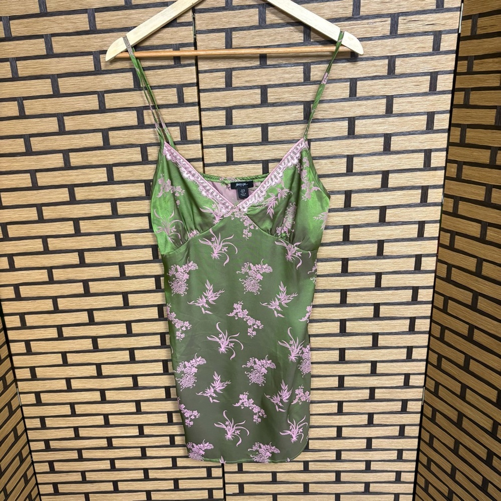 Nasty Gal Pink And Green Satin Floral Lace Nightie‎ Slip Dress Size 6 - Picture 2 of 9
